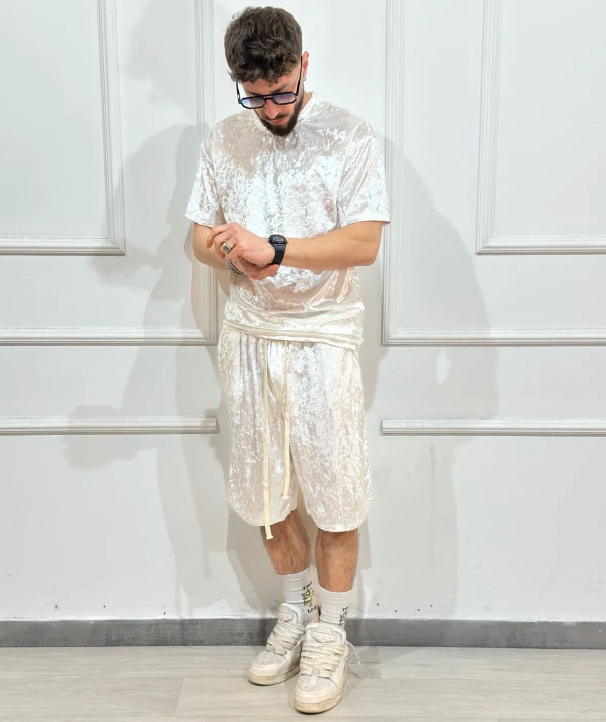 Coordinato velluto bianco uomo